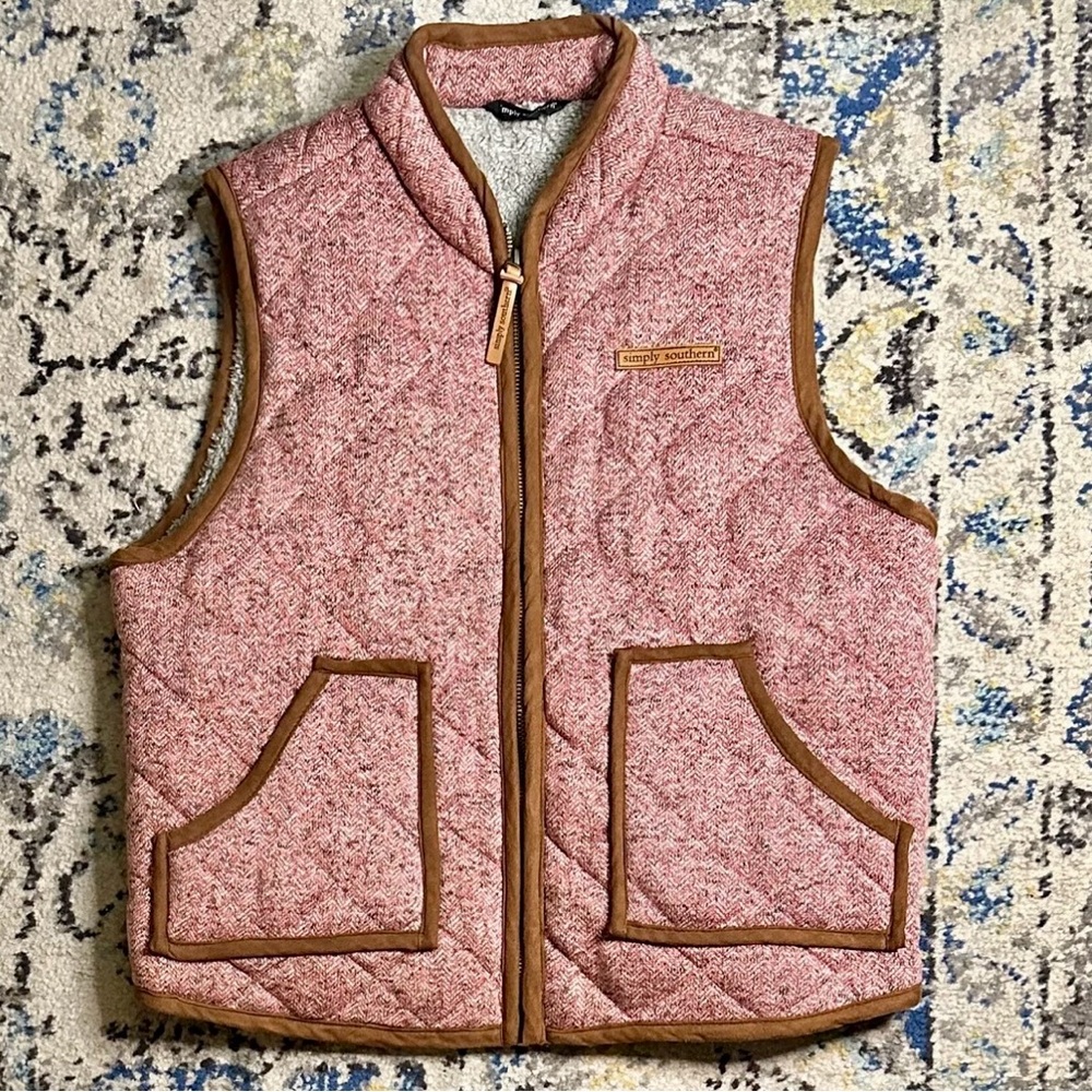 Simply Southern Vest Womens Size Small Outdoor Pink/Brown Full Zip Cozy Fall